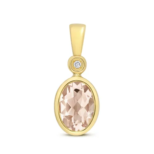 Diamond 0.005ct and Oval Morganite Pendant 7X5mm 9ct Gold